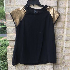 Fun & Flirt Gold Sequins on Shoulder Top